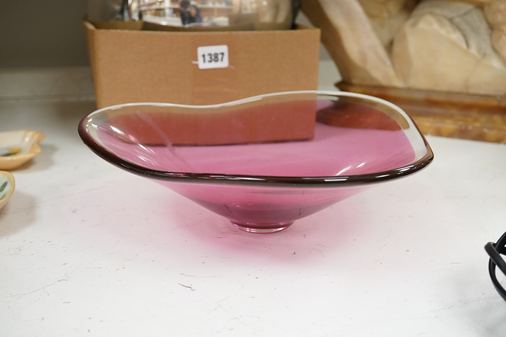 Michael Magyar, a cranberry glass dish, signed to the base, 26cm wide